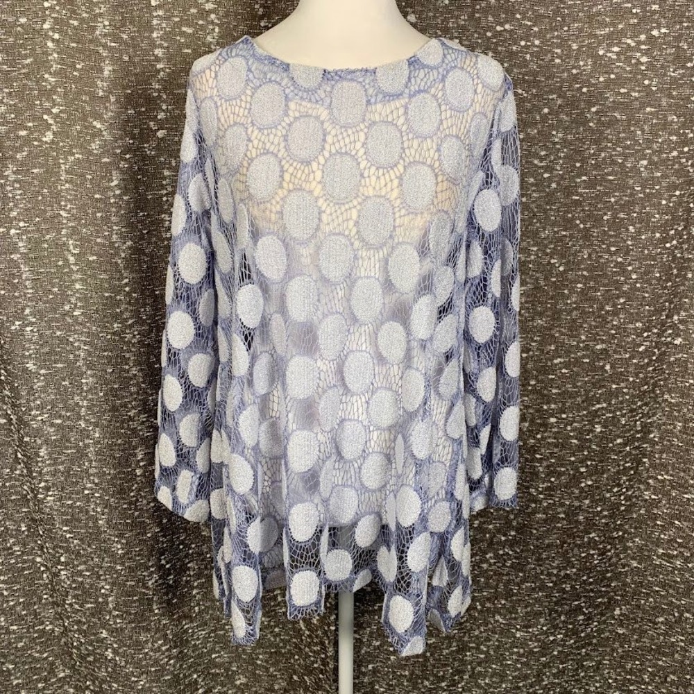 Yushi Polka Dot Periwinkle Mesh Tunic Top Boho Y2K Artsy Women's Large